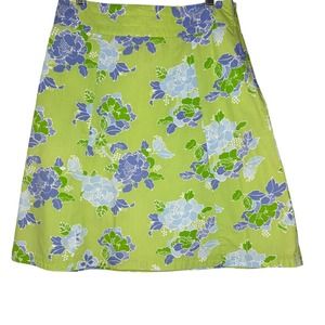 Eddie Bauer Skirt Size 10 Green Blue Floral Print Round Cut Side Zip Short #B03